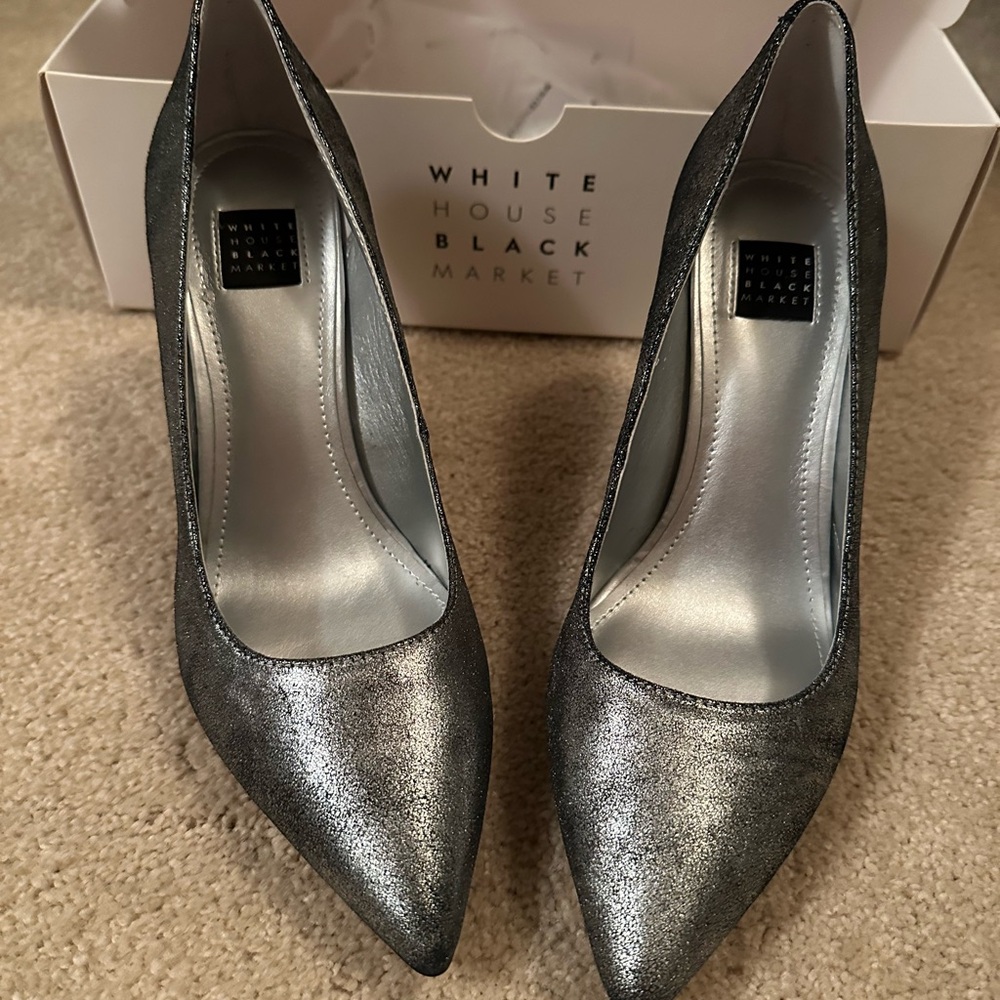 White House Black Market Metallic Silver Heels